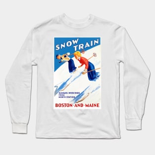 Vintage Travel Poster USA Snow Train Long Sleeve T-Shirt